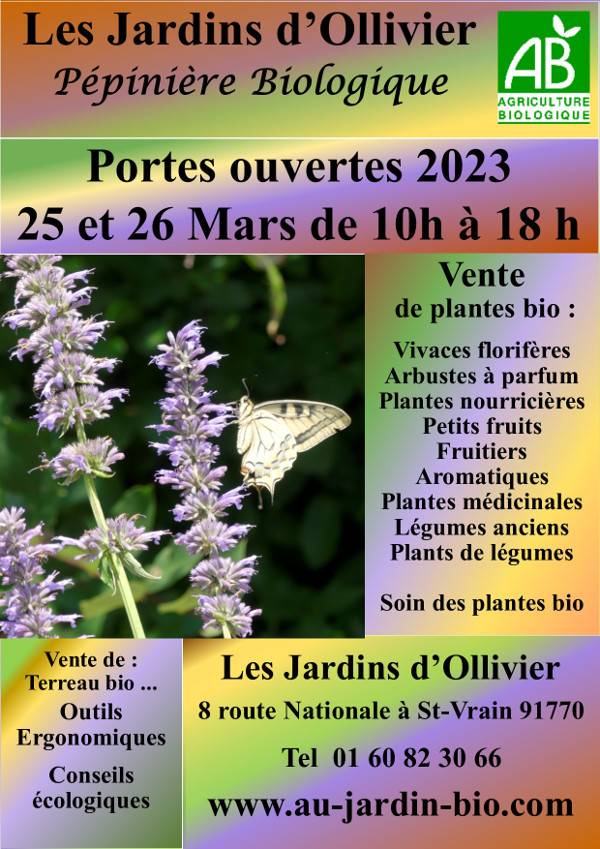 Portes ouvertes mars 2023, Pépinière Biologique Les Jardins d'Ollivier, Saint-Vrain (91)