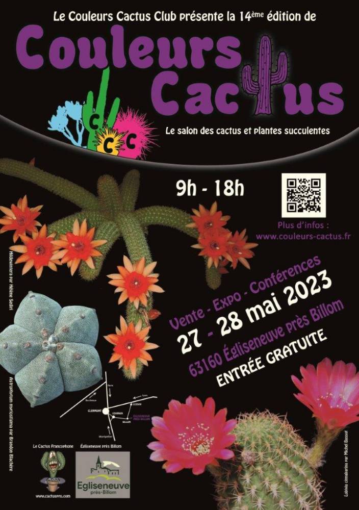 Couleurs cactus 2023 : 14ème salon des cactus et plantes succulentes, centre culturel Jacques BRUN, Egliseneuve près Billom (63)