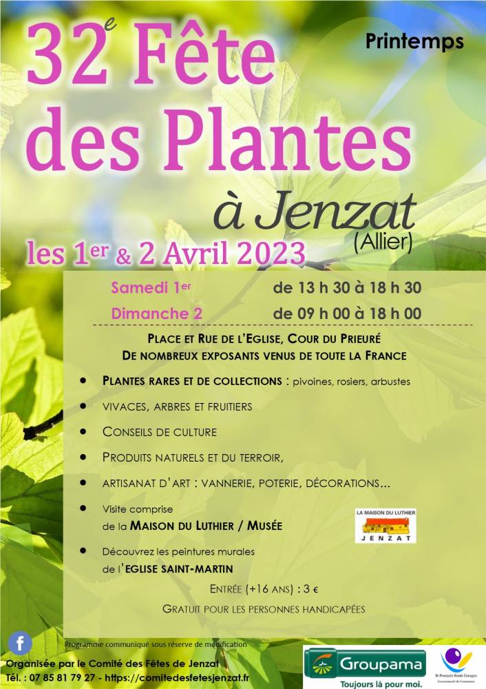 32ème Fête des Plantes, Place et Rue de L'église, Cour du Prieuré, JENZAT (03)