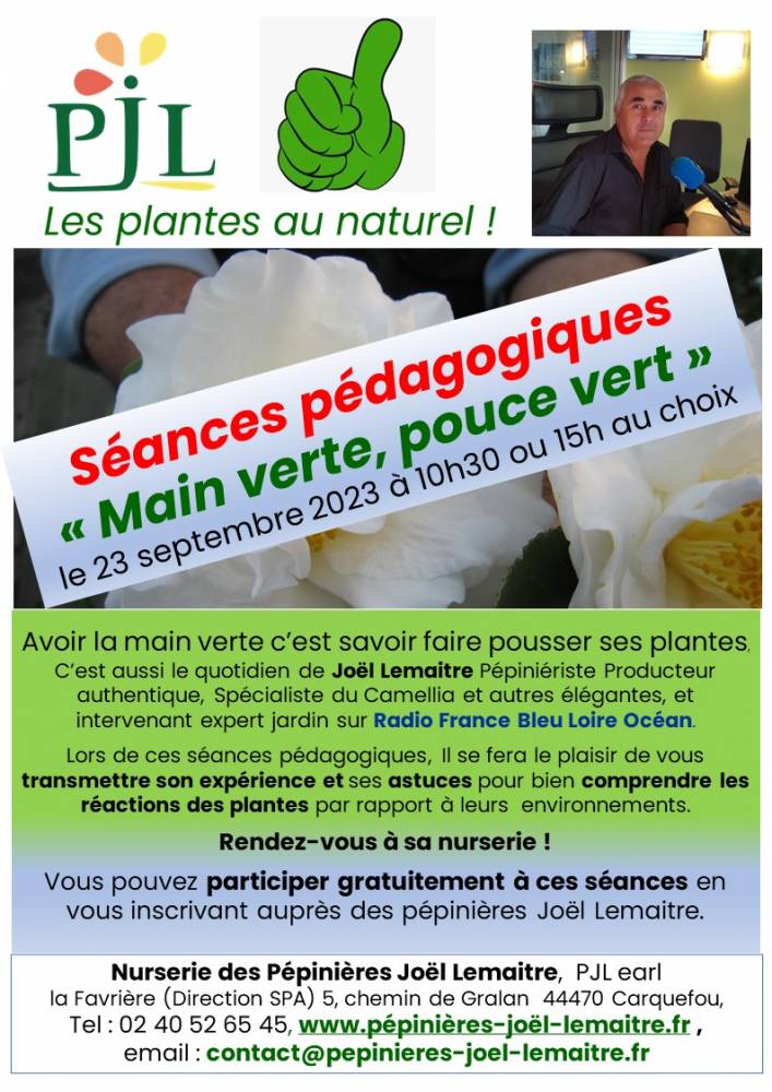 Séances pédagogique Main verte Pouce vert, Pépinières Joël Lemaitre, Carquefou (44)